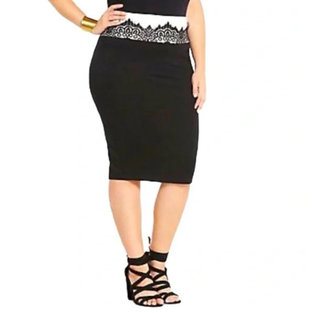 TORRID -  Black White High Waist Lace Ponte Pencil Skirt - Plus Size 3